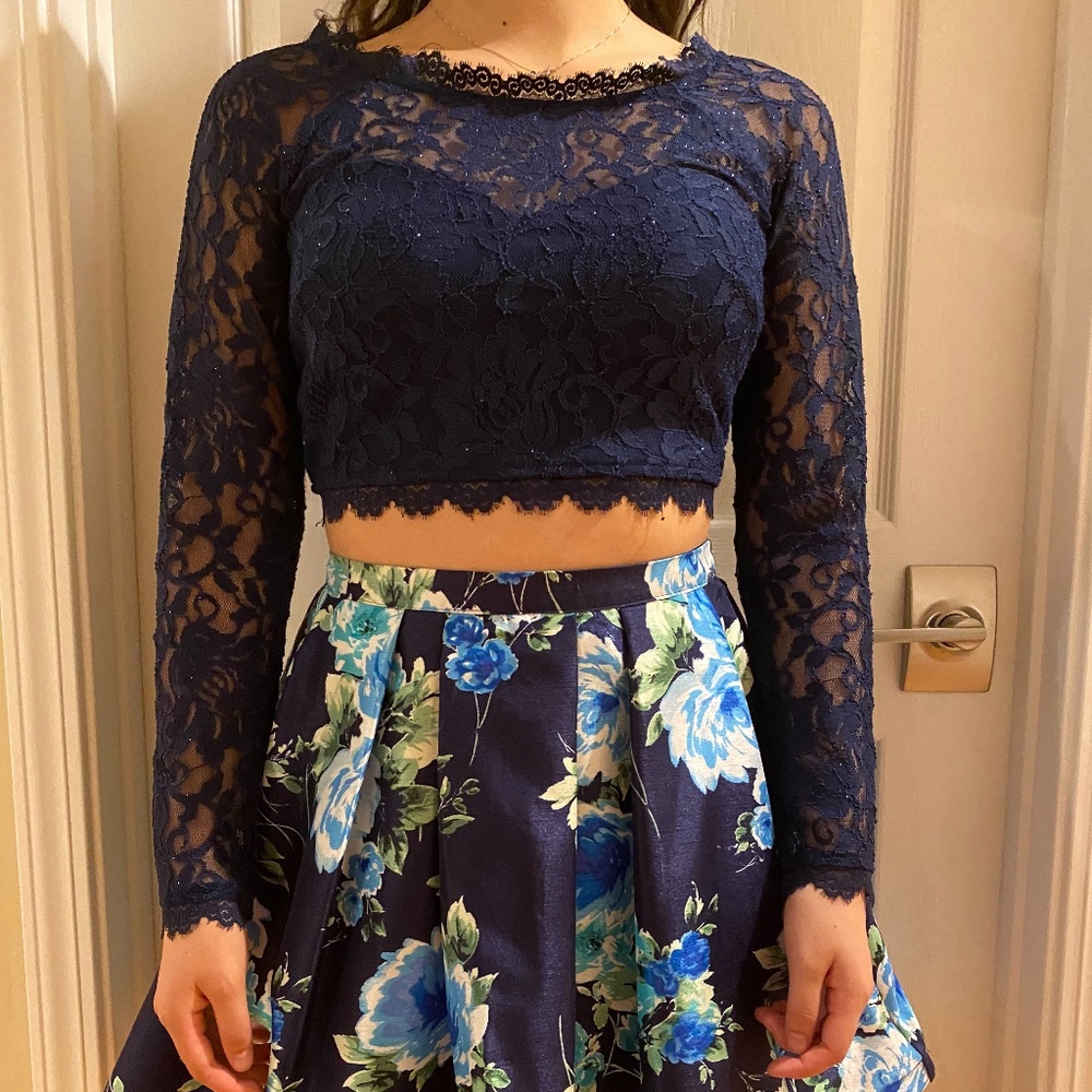 2 piece lace top and flower skirt